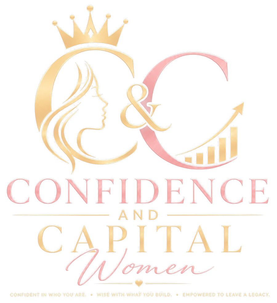 Confidence and Capital Women logo: a crowned C with a woman's profile beside a C holding a rising bar chart